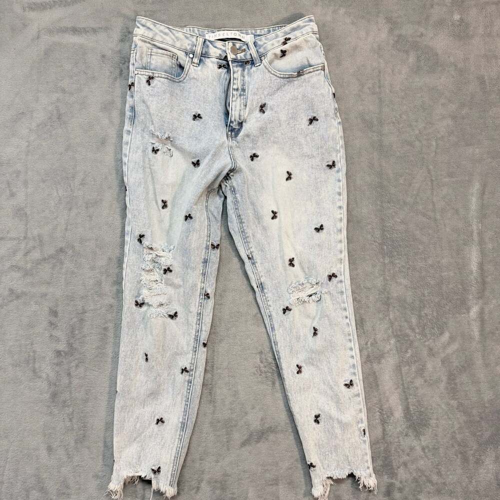Tinseltown Mom Jeans Size 7 Light Wash Butterfly Distressed